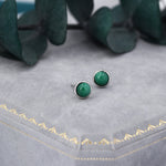 Natural Malachite Stone Stud Earrings in Sterling Silver - 5mm Genuine Malachite Stud Earrings - Semi Precious Gemstone