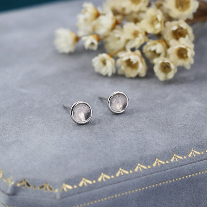 Sterling Silver Genuine Quartz Stud Earrings, 4mm or 5mm, Genuine Quartz Crystal Stud with Rose Tint, Bezel, Minimalist Style