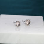 Sterling Silver Genuine Quartz Stud Earrings, 4mm or 5mm, Genuine Quartz Crystal Stud with Rose Tint, Bezel, Minimalist Style