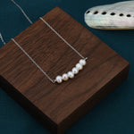 Genuine Freshwater Pearl Bar Pendant Necklace in Sterling Silver, Irregular Shaped Baroque Pearl Necklace, Delicate Keshi Pearl Necklace