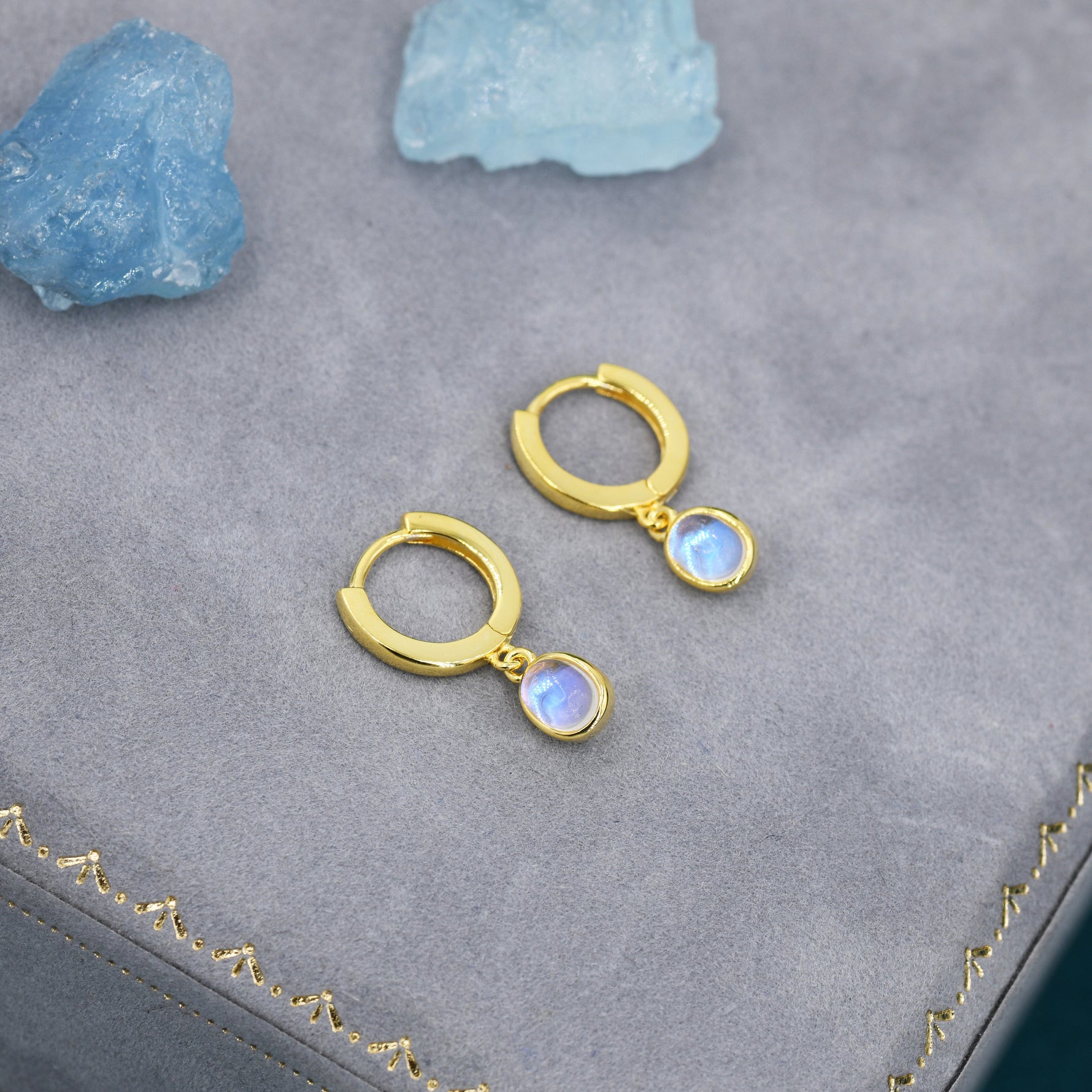 Sterling Silver Dangling Moonstone Oval Hoop Earrings, Simulated Moonstone Charm Dangle Hoop Earrings, Silver or Gold, Lab Moonstone Hoops