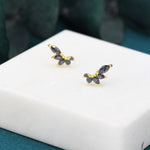 Mystic Topaz CZ Marquise Cluster Stud Earrings in Sterling Silver, Silver or Gold, Colour Changing Black Marquise Earrings, CZ Wing Earrings
