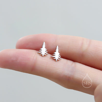 Sterling Silver Tiny Pine Tree Stud Earrings Earrings, Silver or Gold or Rose Gold, Small Pine Tree Earrings, Evergreen Tree Earrings