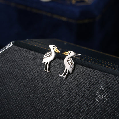 Sterling Silver Shoebill Stud Earrings, Cute Shoe Bill Stork Stud Earrings, Fun and Quirky Shoebill Jewellery