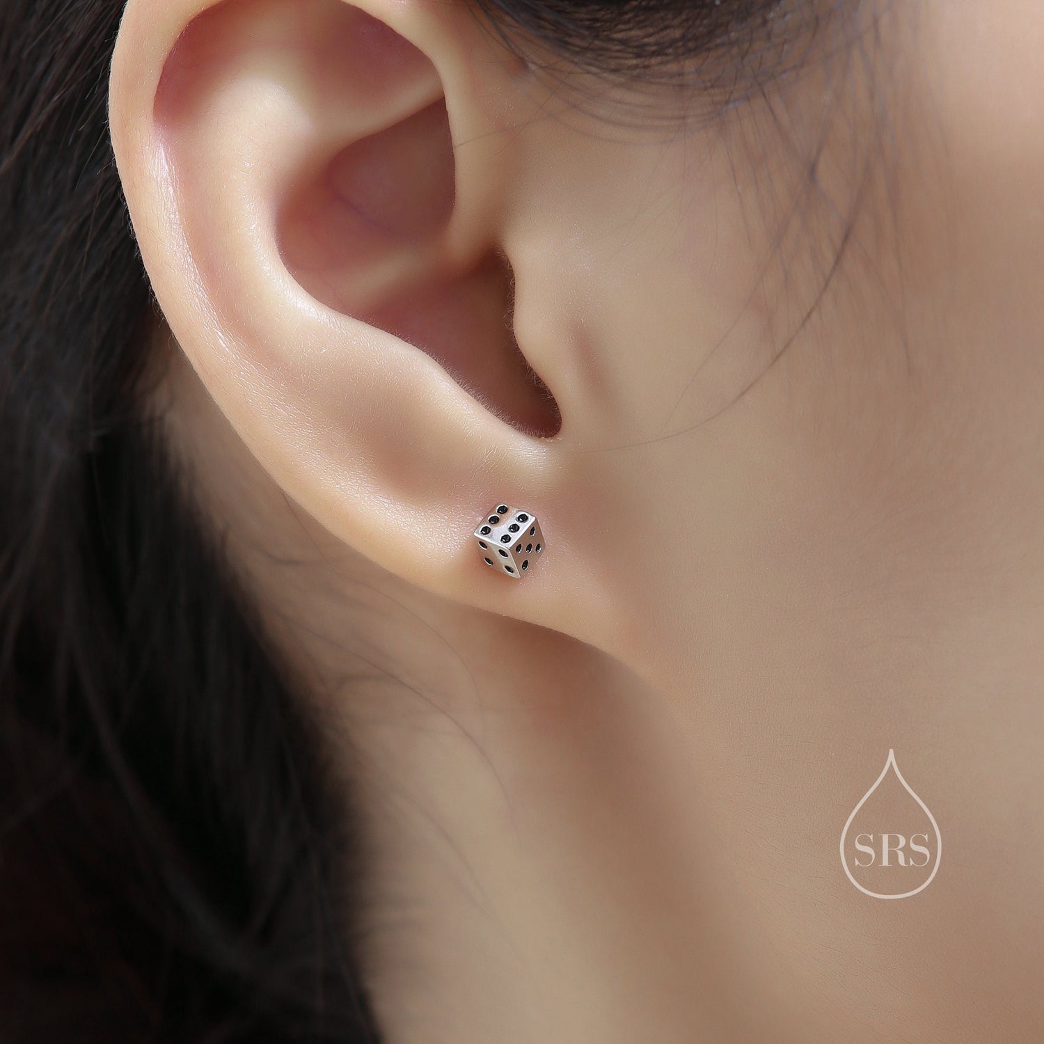 Dice Stud Earrings in Sterling Silver, Silver or Gold, Fun Gamer Earrings
