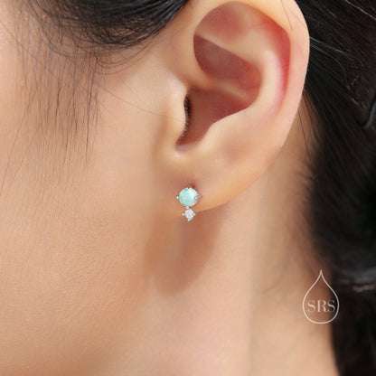 Sterling Silver Tiny White Opal and CZ Stud Earrings, Tiny Opal Earrings, Fire Opal, Lab Opal Stud