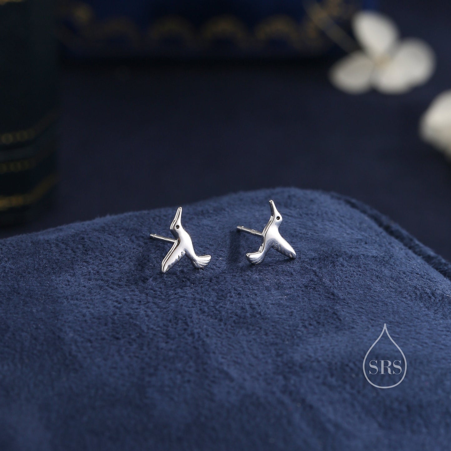 Hummingbird Stud Earrings in Sterling Silver, Silver or Gold, Flying Bird Earrings, Nature Inspired Animal Earrings