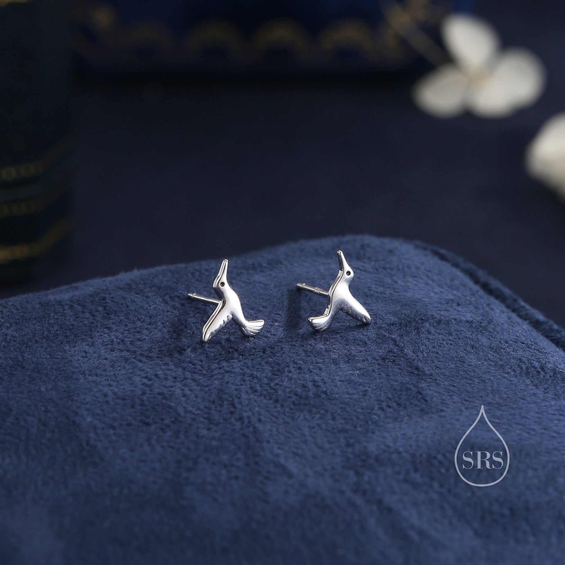 Hummingbird Stud Earrings in Sterling Silver, Silver or Gold, Flying Bird Earrings, Nature Inspired Animal Earrings