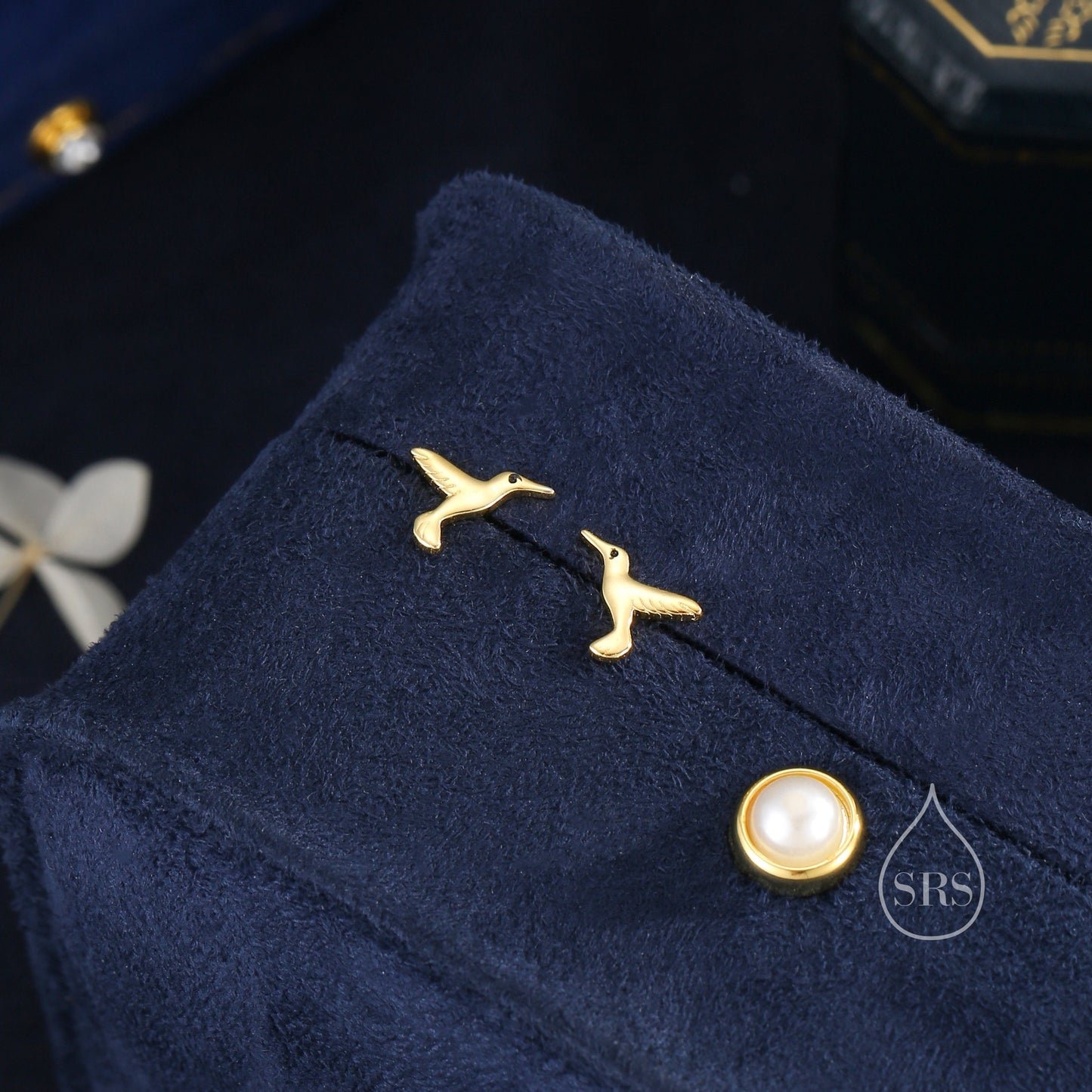 Hummingbird Stud Earrings in Sterling Silver, Silver or Gold, Flying Bird Earrings, Tiny Bird Earrings, Nature Inspired Animal Earrings