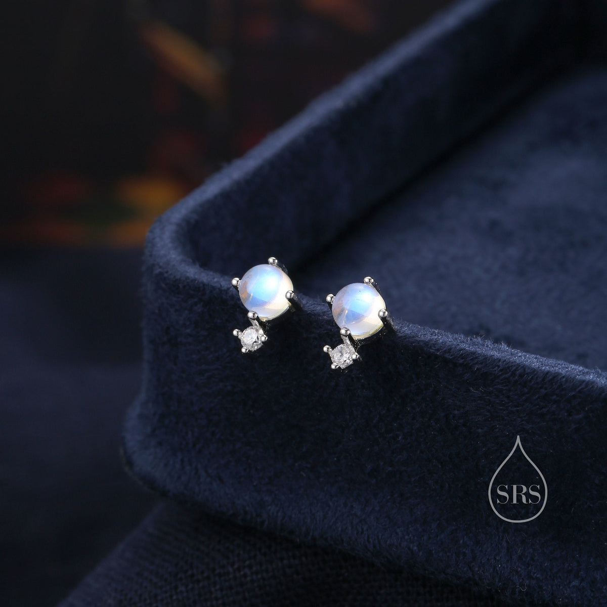 Tiny Moonstone and CZ Stud Earrings