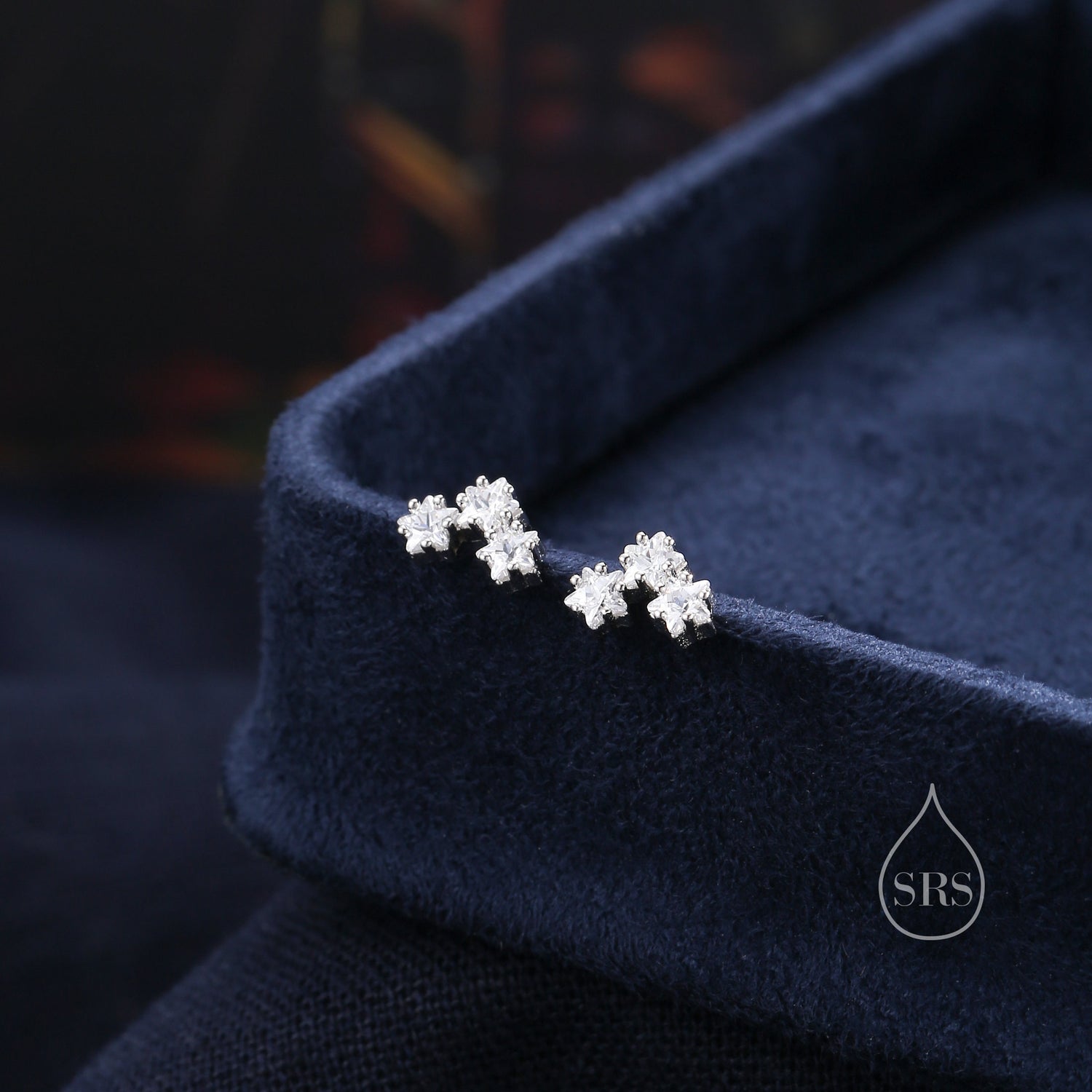 Tiny Star Shape CZ Trio Stud Earrings in Sterling Silver, Silver, Gold or Rose Gold, Three Star Earrings, Sunburst Earrings, Celestial