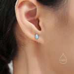 White Opal Droplet Opal Huggie Hoop Earrings in Sterling Silver, Opal Open Hoops, Opal Pull Through Threaders, Half Hoops, C Shape Hoops