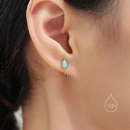 White Opal Droplet Opal Huggie Hoop Earrings in Sterling Silver, Opal Open Hoops, Opal Pull Through Threaders, Half Hoops, C Shape Hoops