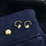 Aqua Green Droplet Opal Huggie Hoop Earrings in Sterling Silver, Opal Open Hoops, Opal Pull Through Threaders, Half Hoops, C Shape Hoops