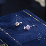 Sterling Silver Tiny Purple Opal and CZ Stud Earrings, Tiny Opal Earrings, Fire Opal, Lab Opal Stud