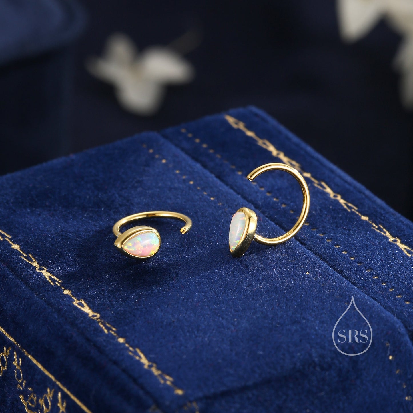 White Opal Droplet Opal Huggie Hoop Earrings in Sterling Silver, Opal Open Hoops, Opal Pull Through Threaders, Half Hoops, C Shape Hoops