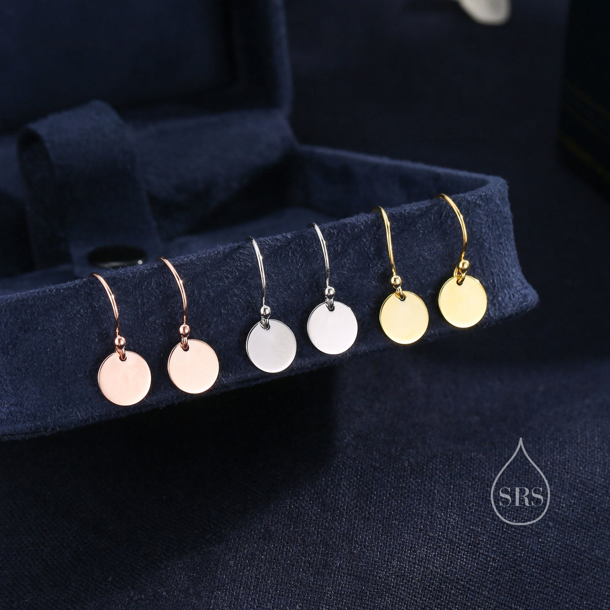 Sterling Silver Disks Drop Hook Earrings, Round Disk Geometric Earrings, Gold or Silver or Rose Gold, Dainty and Delicate