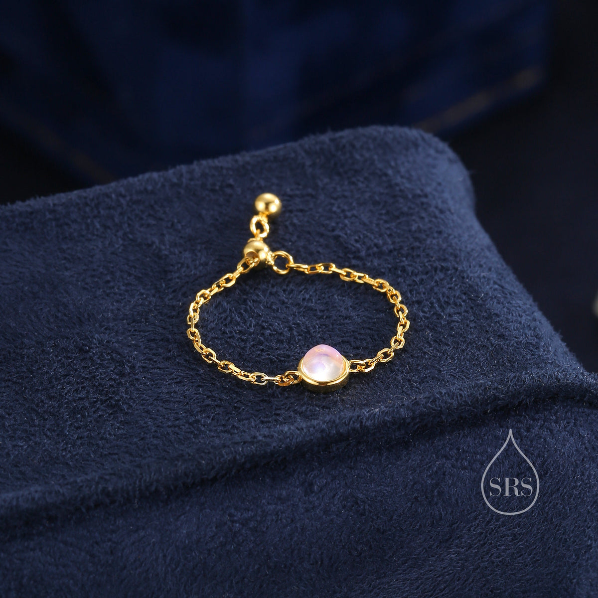 Round Moonstone Soft Chain Ring