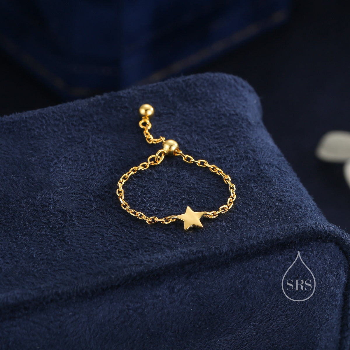 Sterling Silver Star Soft Ring, Adjustable Size Star Chain Ring, Silver or Gold Sparkling Silver Ring, Soft chain Ring in Sterling Silver