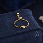 Sterling Silver Star Soft Ring, Adjustable Size Star Chain Ring, Silver or Gold Sparkling Silver Ring, Soft chain Ring in Sterling Silver