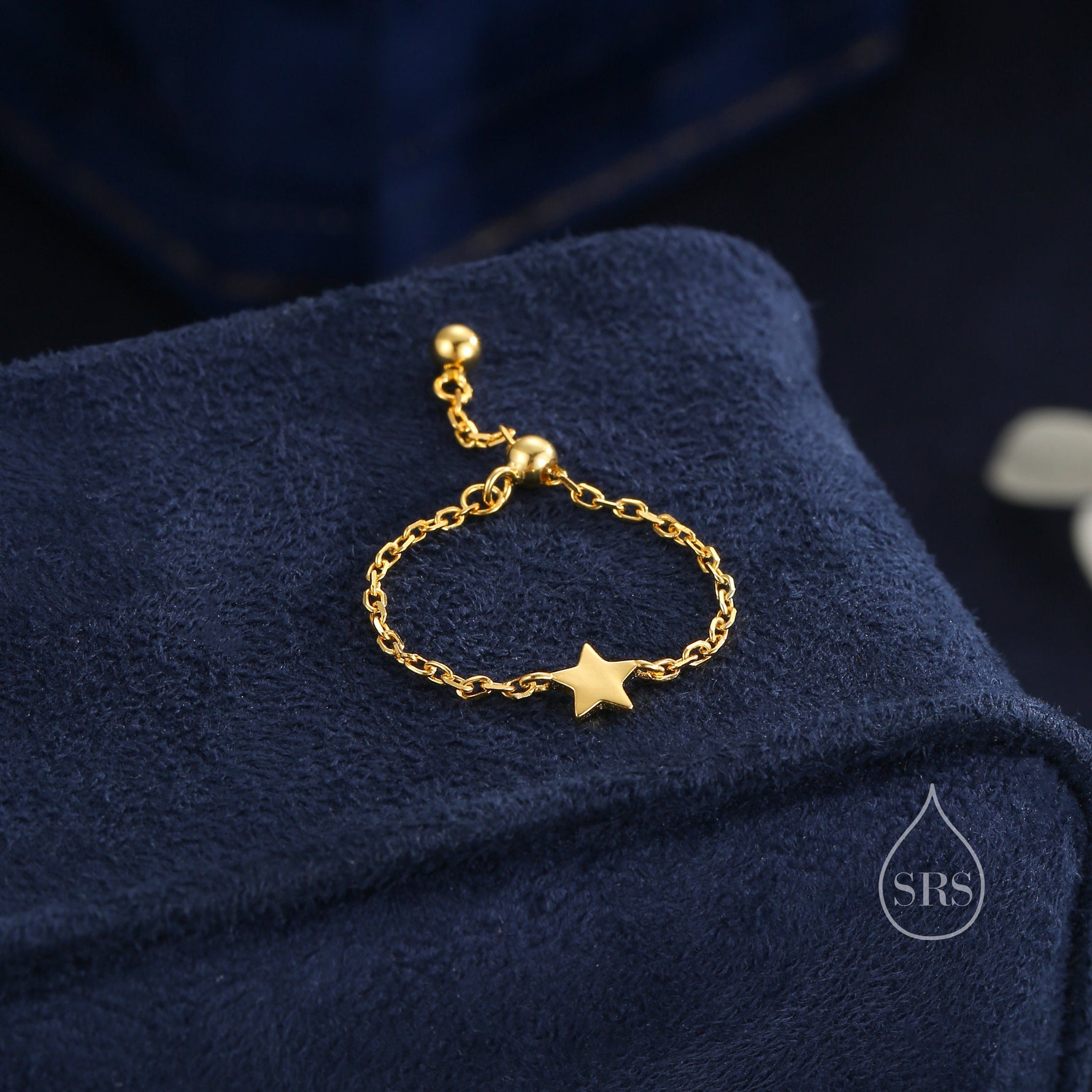 Sterling Silver Star Soft Ring, Adjustable Size Star Chain Ring, Silver or Gold Sparkling Silver Ring, Soft chain Ring in Sterling Silver