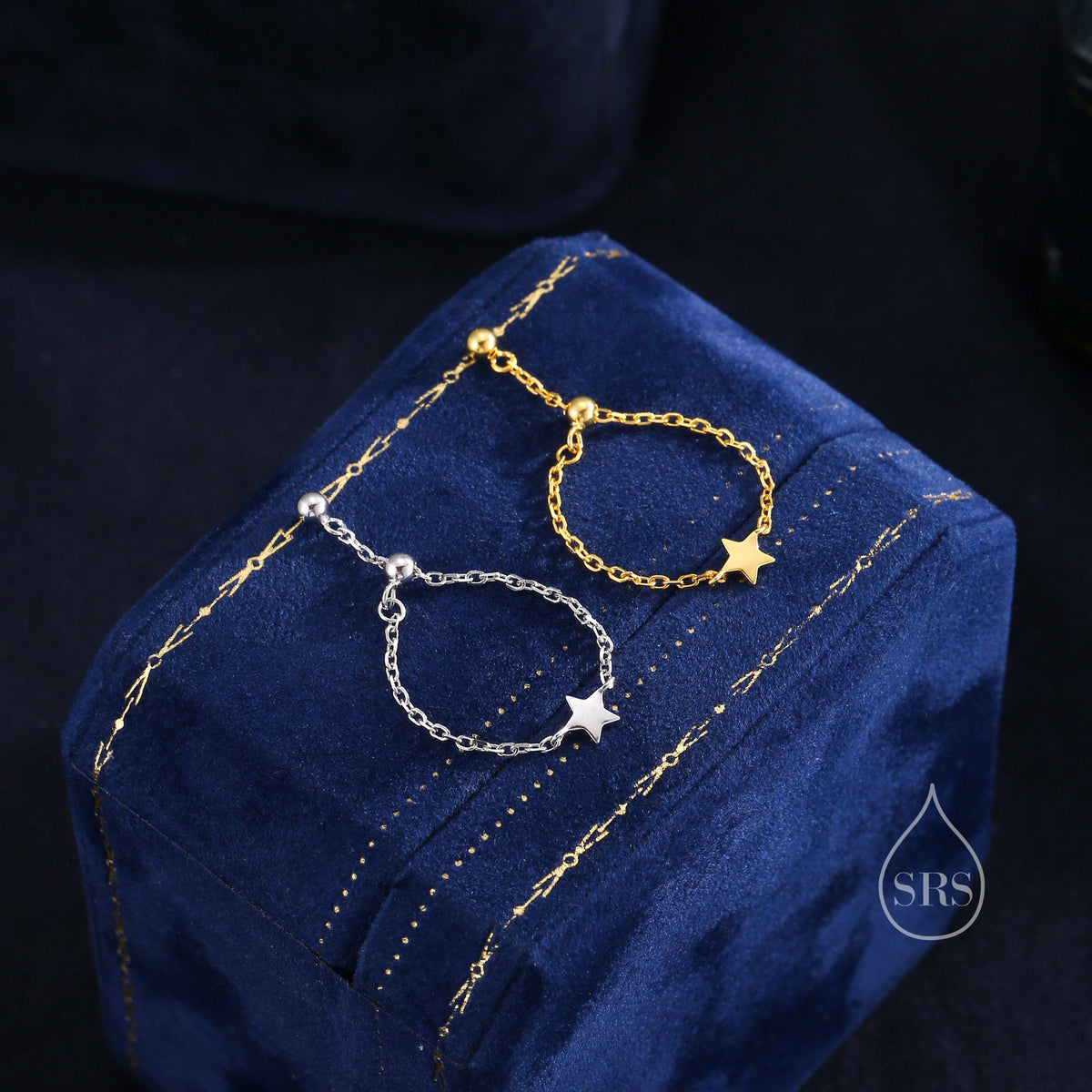 Sterling Silver Star Soft Ring, Adjustable Size Star Chain Ring, Silver or Gold Sparkling Silver Ring, Soft chain Ring in Sterling Silver