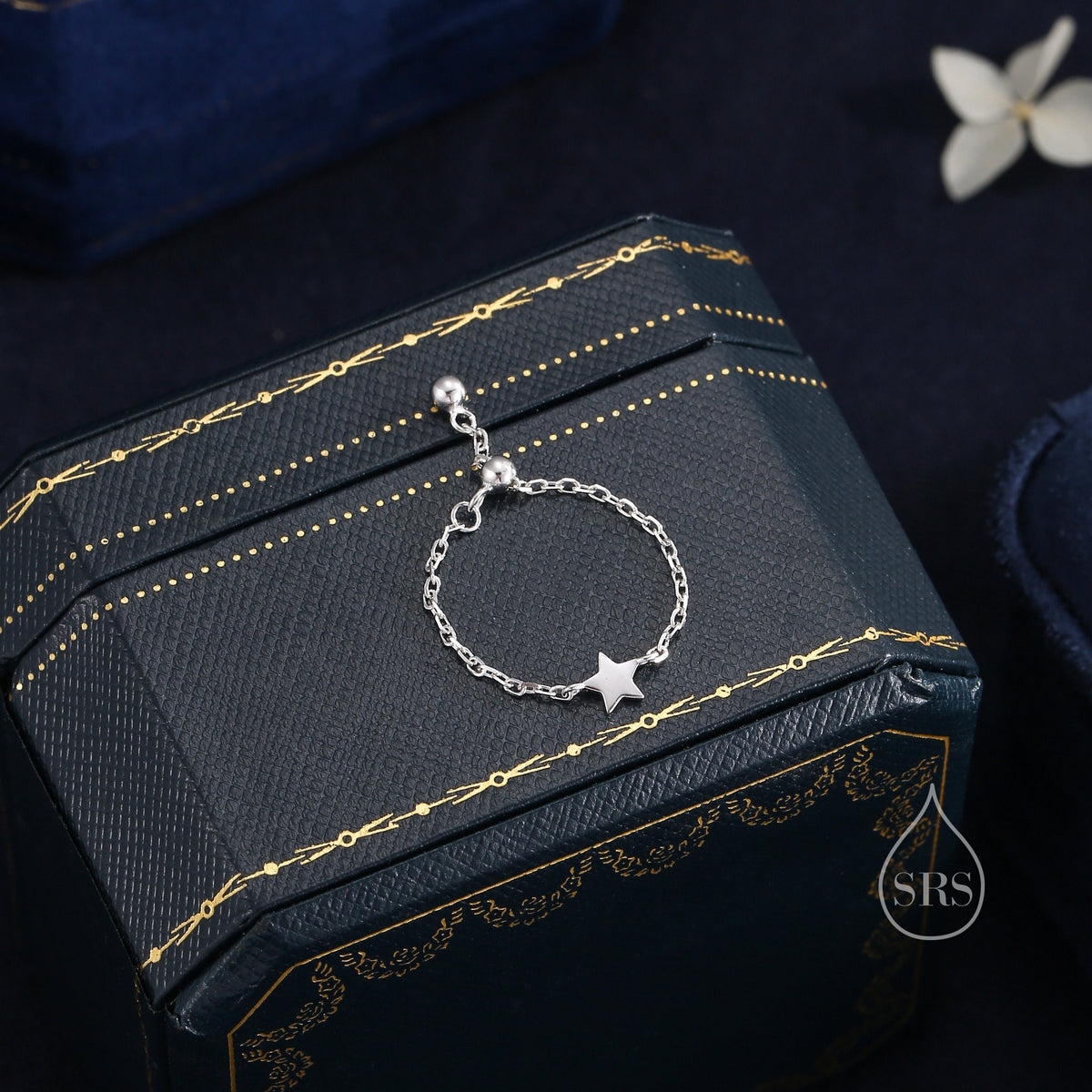 Sterling Silver Star Soft Ring, Adjustable Size Star Chain Ring, Silver or Gold Sparkling Silver Ring, Soft chain Ring in Sterling Silver