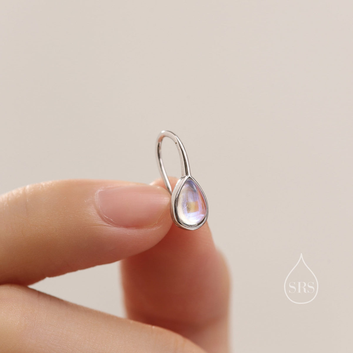 Moonstone Droplet Drop Hook Earrings in Sterling Silver, Droplet Opal Drop Earrings, Pear Shape Lab Moonstone Earrings, Moonstone Earrings