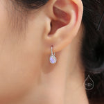 Moonstone Droplet Drop Hook Earrings in Sterling Silver, Droplet Opal Drop Earrings, Pear Shape Lab Moonstone Earrings, Moonstone Earrings