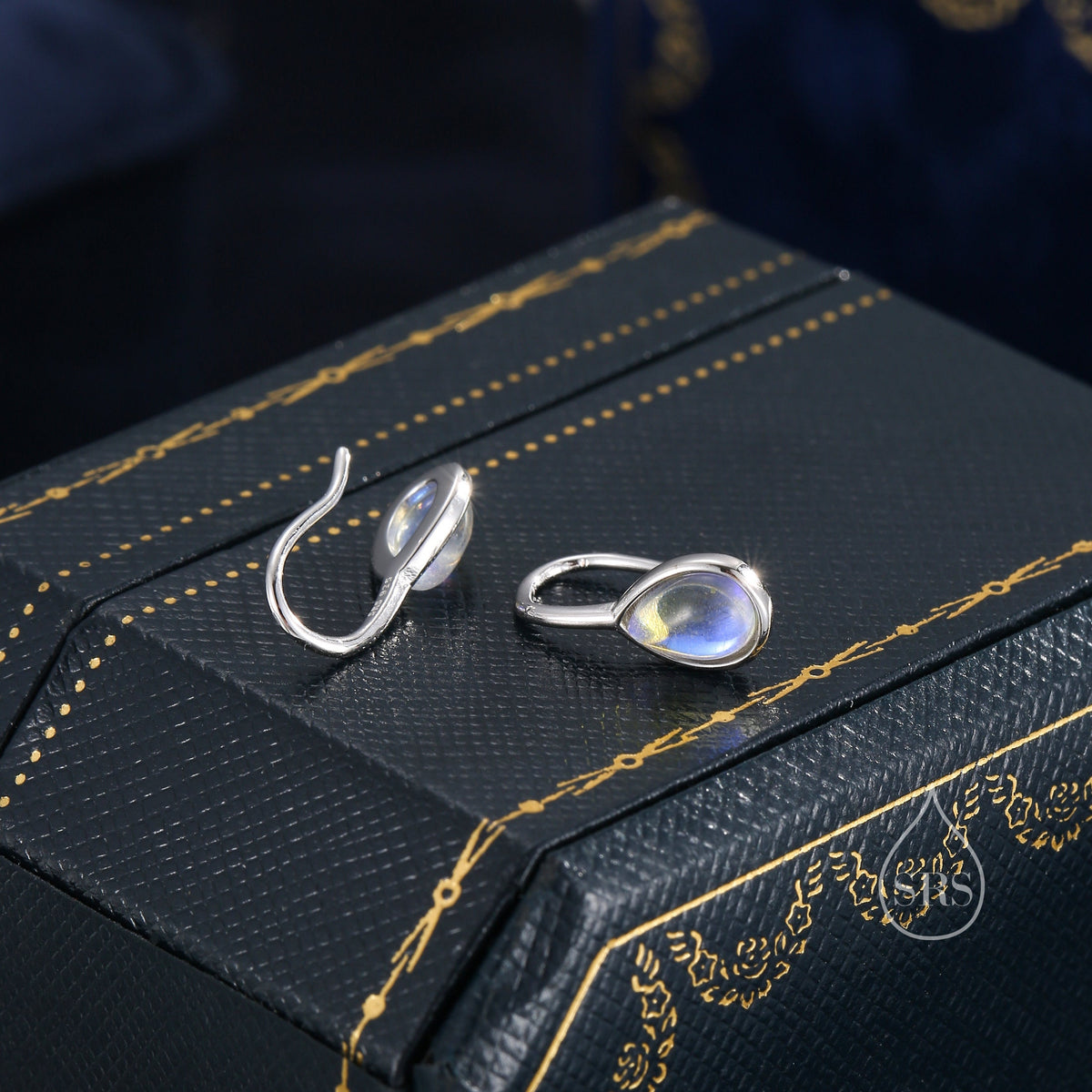 Moonstone Droplet Drop Hook Earrings in Sterling Silver, Droplet Opal Drop Earrings, Pear Shape Lab Moonstone Earrings, Moonstone Earrings