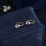 Moonstone Droplet Drop Hook Earrings in Sterling Silver, Droplet Opal Drop Earrings, Pear Shape Lab Moonstone Earrings, Moonstone Earrings