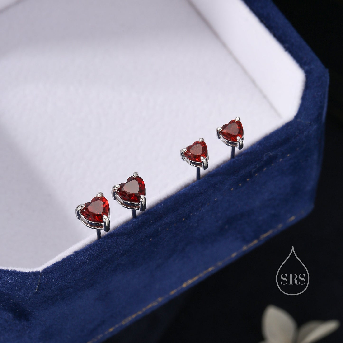 Natural Garnet Crystal Heart Stud Earrings in Sterling Silver,4mm or 5mm Crystal, Heart Stud Earrings, Tiny Heart Earrings