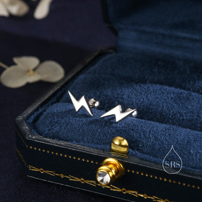 Lightning Bolt Barbell Earrings in Sterling Silver, Screw Back Lightning Bolt Earrings