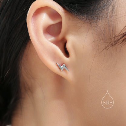 Lightning Bolt Barbell Earrings in Sterling Silver, Screw Back Lightning Bolt Earrings