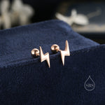 Lightning Bolt Barbell Earrings in Sterling Silver, Screw Back Lightning Bolt Earrings