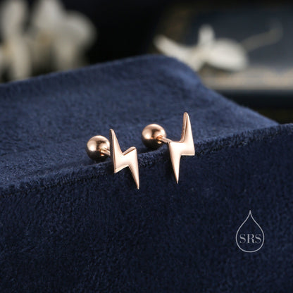 Lightning Bolt Barbell Earrings in Sterling Silver, Screw Back Lightning Bolt Earrings