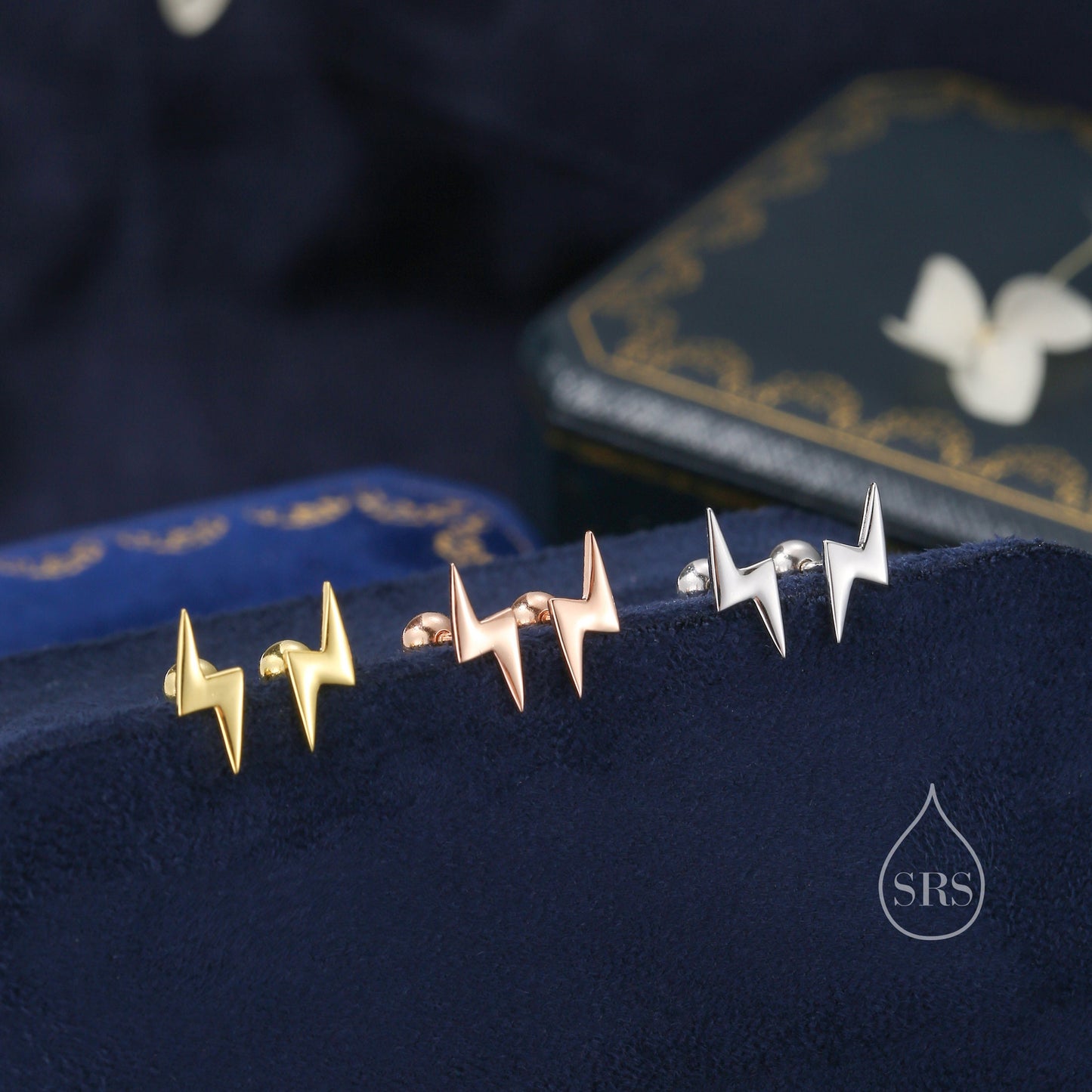 Lightning Bolt Barbell Earrings in Sterling Silver, Screw Back Lightning Bolt Earrings