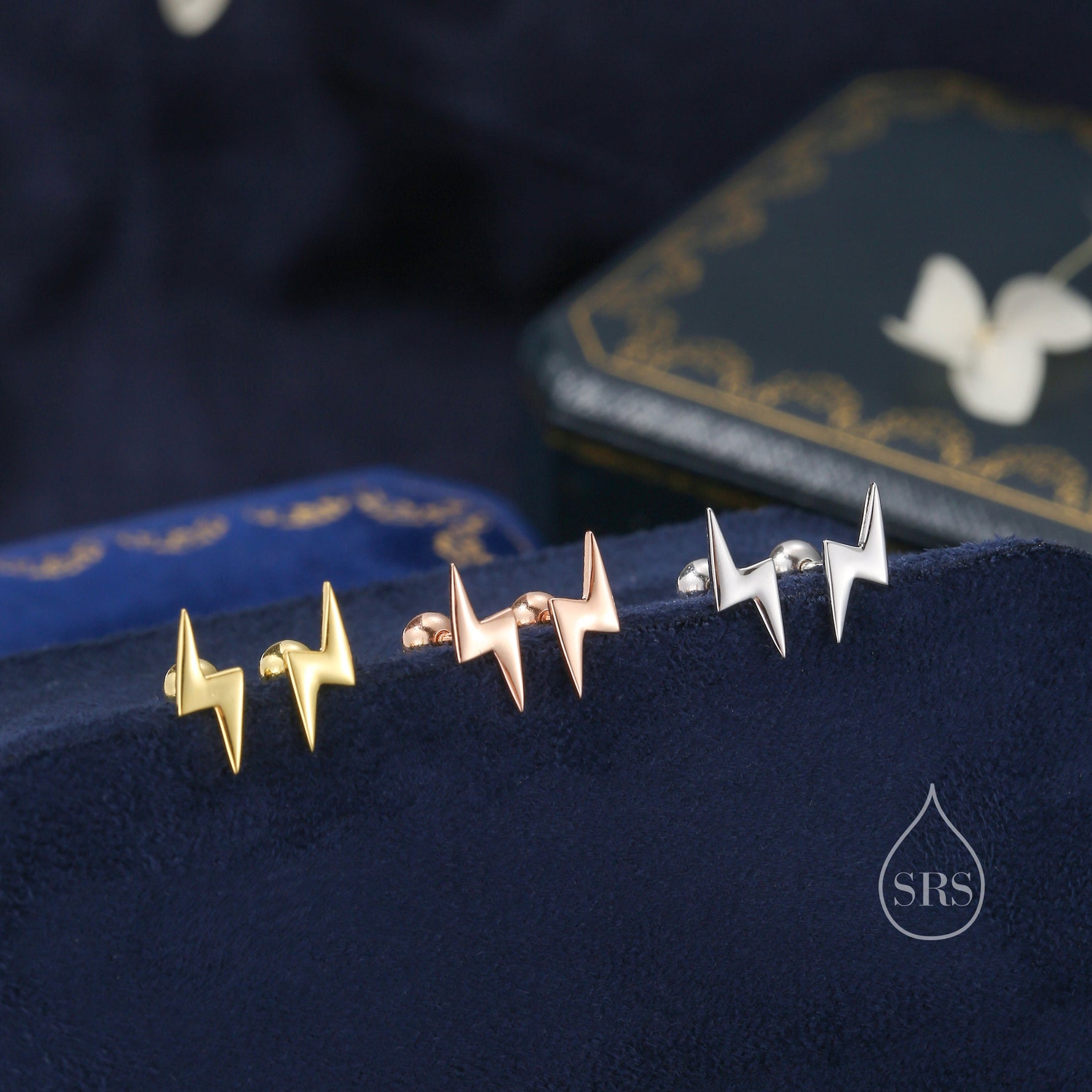 Lightning Bolt Barbell Earrings in Sterling Silver, Screw Back Lightning Bolt Earrings