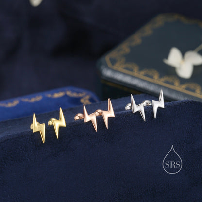 Lightning Bolt Barbell Earrings in Sterling Silver, Screw Back Lightning Bolt Earrings