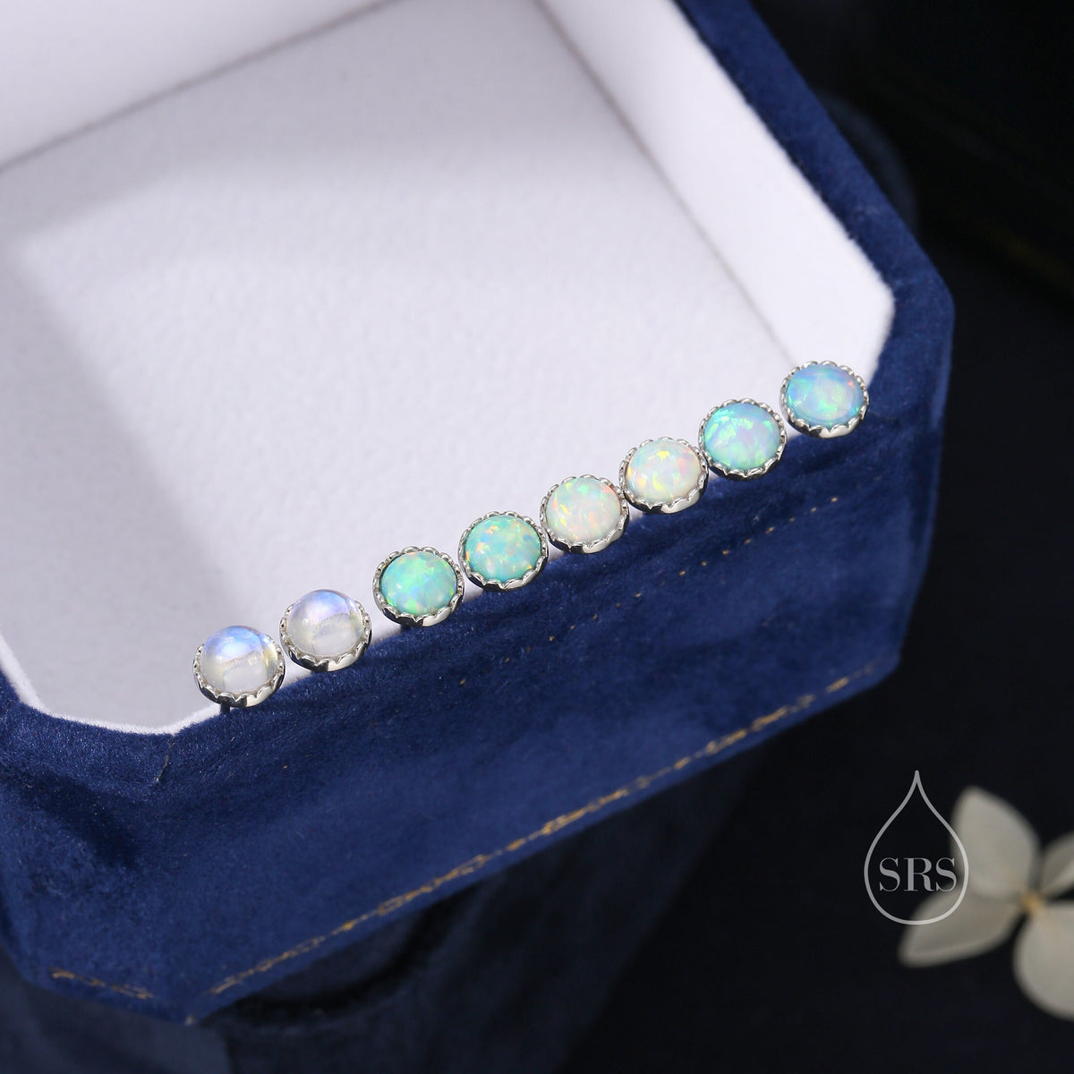 Sterling Silver 6mm Moonstone Stud Earrings, Tiny Lab Moonstone Earrings, Moonstone Stud