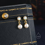 Aurora AB Crystal with Dangling Pearl Earrings in Sterling Silver, CZ and Pearl Drop Earrings, Lab Created Mother of Pearl Beads