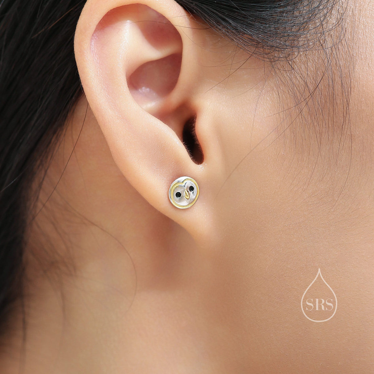 Cute Barn Owl Face Stud Earrings in Sterling Silver, Owl Bird Earrings, Nature Inspired Animal Earrings