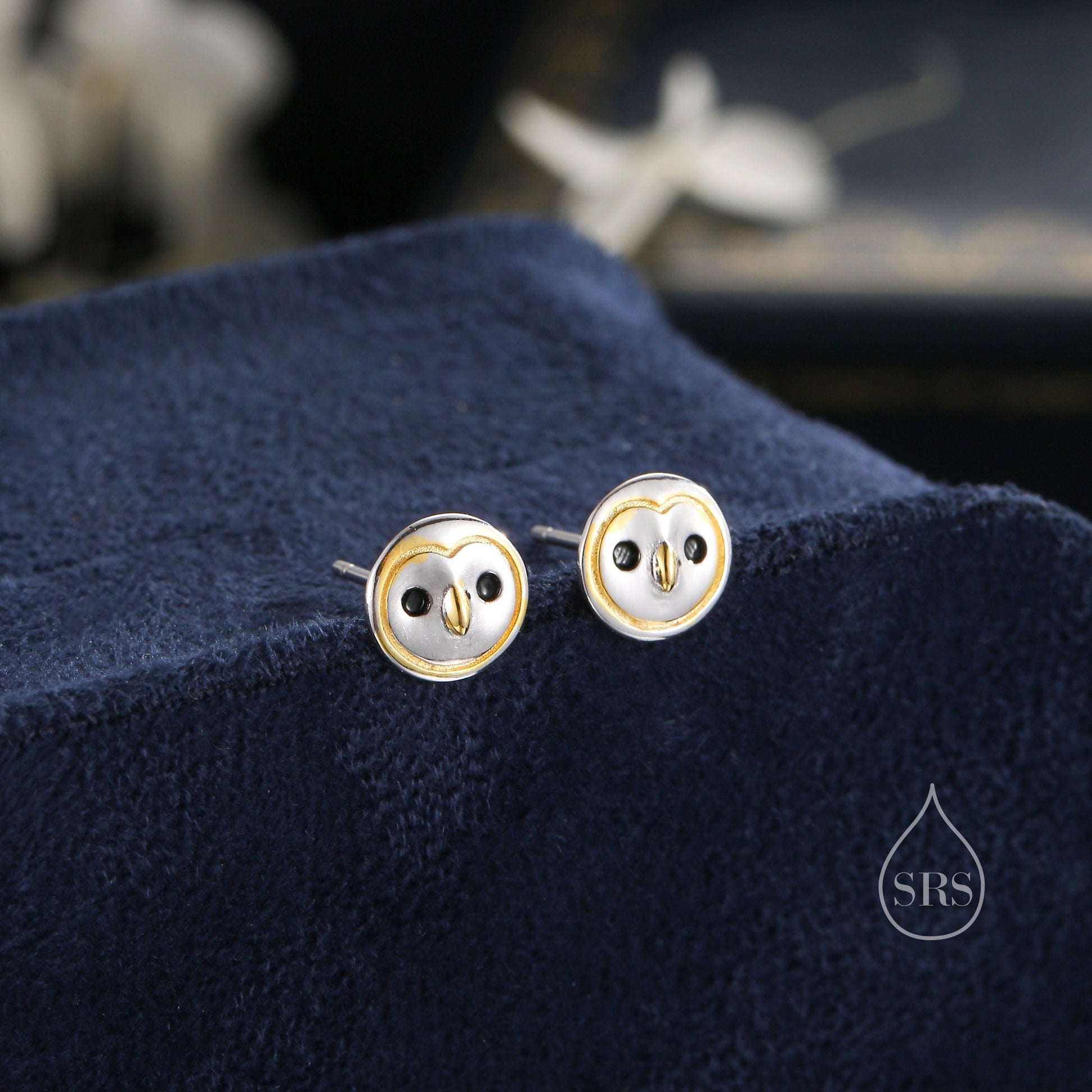 Cute Barn Owl Face Stud Earrings in Sterling Silver, Owl Bird Earrings, Nature Inspired Animal Earrings