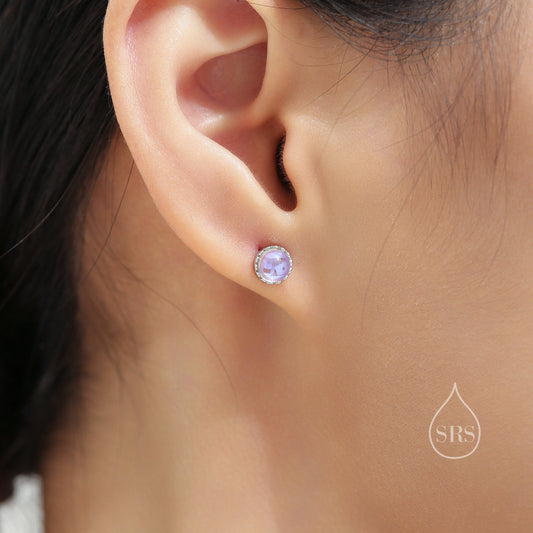 Sterling Silver 6mm Moonstone Stud Earrings, Tiny Lab Moonstone Earrings, Moonstone Stud
