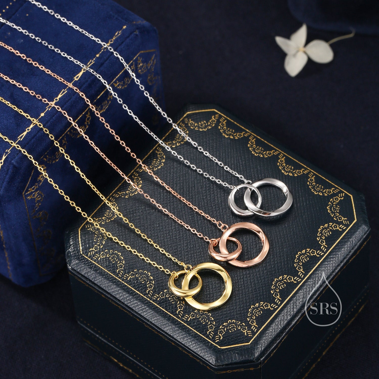 Double Mobius Circle Necklace in Sterling Silver, Silver or Gold or Rose Gold, Interlinking Mobius Strip Necklace, Interlocking Ring
