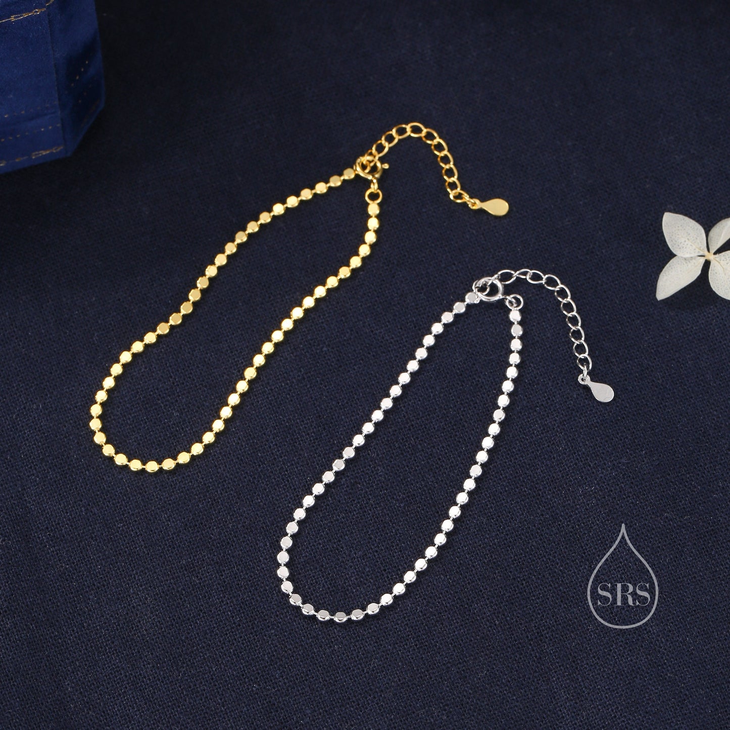 Sterling Silver Skinny Disk Chain Bracelet in Sterling Silver, Silver or Gold, Single Layer Bracelet, Minimalist Bracelet, Ball Chain