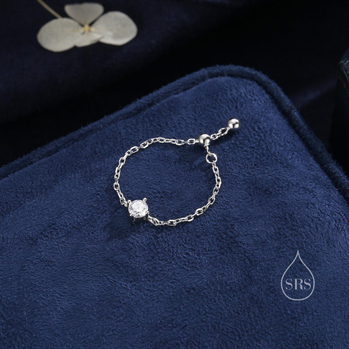 Sterling Silver Sparkly CZ Soft Ring, Adjustable Size Crystal Chain Ring, Silver or Gold, Soft chain Ring in Sterling Silver