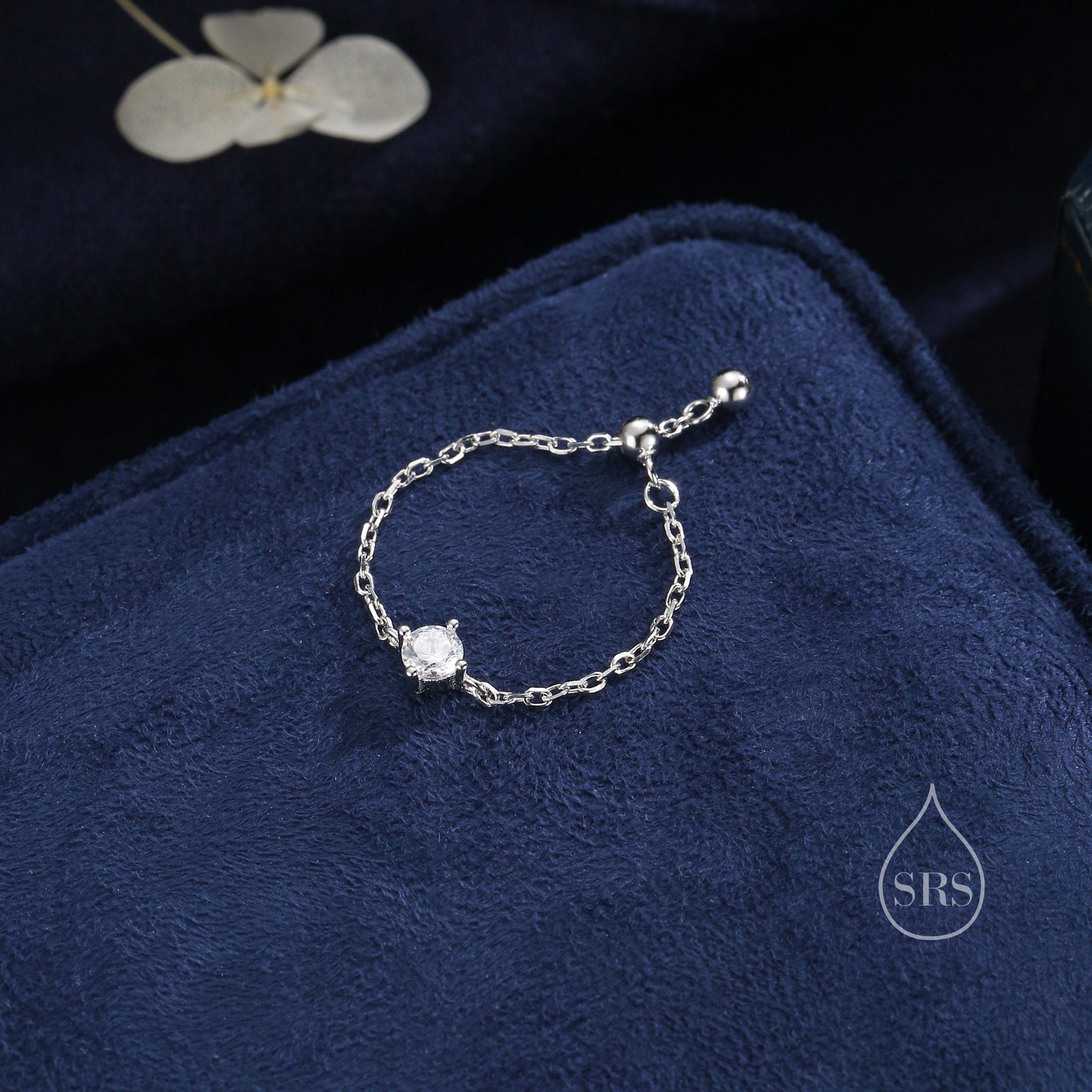 Sterling Silver Sparkly CZ Soft Ring, Adjustable Size Crystal Chain Ring, Silver or Gold, Soft chain Ring in Sterling Silver