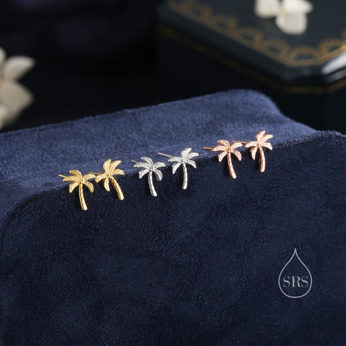 Sterling Silver Tiny Palm Tree Stud Earrings Earrings, Silver or Gold or Rose Gold, Small Palm Tree Earrings, Coconut Tree Stud