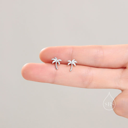 Sterling Silver Tiny Palm Tree Stud Earrings Earrings, Silver or Gold or Rose Gold, Small Palm Tree Earrings, Coconut Tree